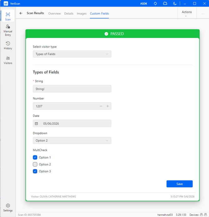 Preview of each field type in VeriScan for Windows